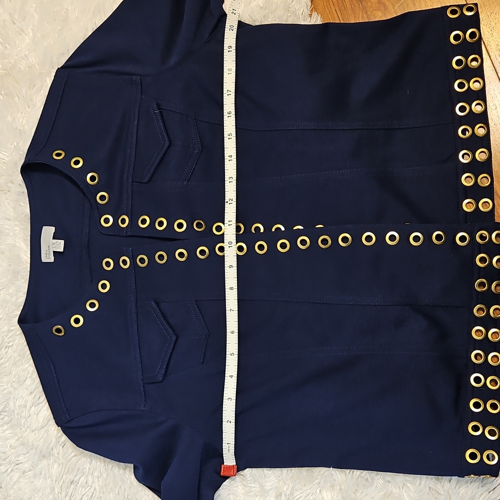 Linea Domani Jacket Large Gold Grommet Trim Navy Blue‎ Career Work,Large - Picture 6 of 8